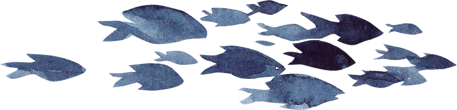 Watercolor flock of indigo fish