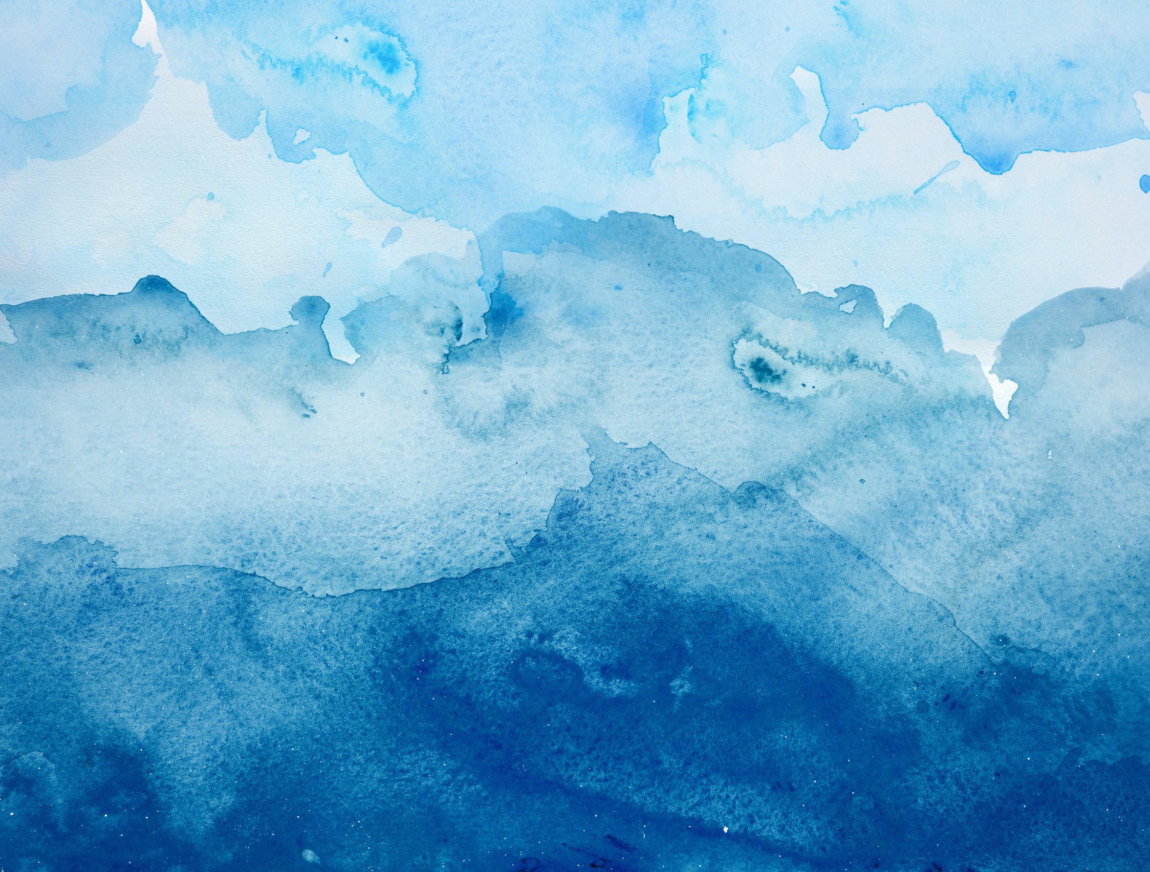 Blue watercolor background - abstract ocean and waves